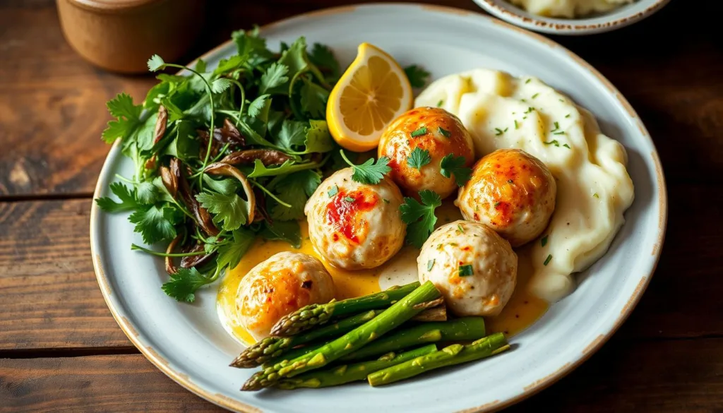 Chicken Piccata Meatballs with Side Dishes