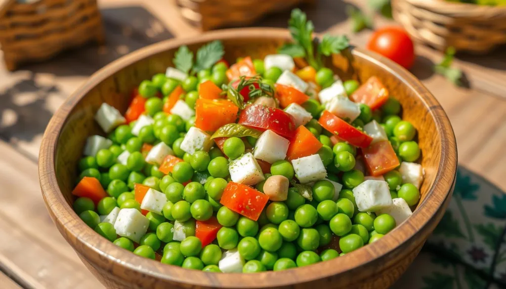 Customized Pea Salad with Cheese and Vegetables