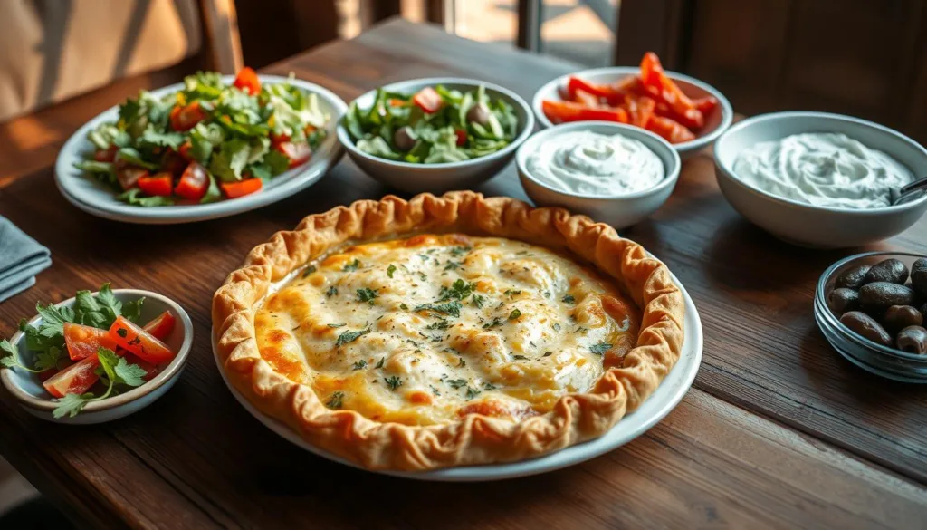 Spanakopita with Mediterranean side dishes