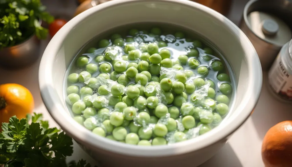 Thawing Frozen Peas for Salad