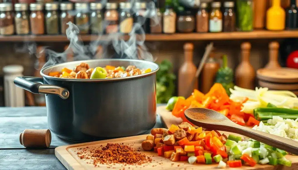 Chicken and Sausage Gumbo Cooking Process