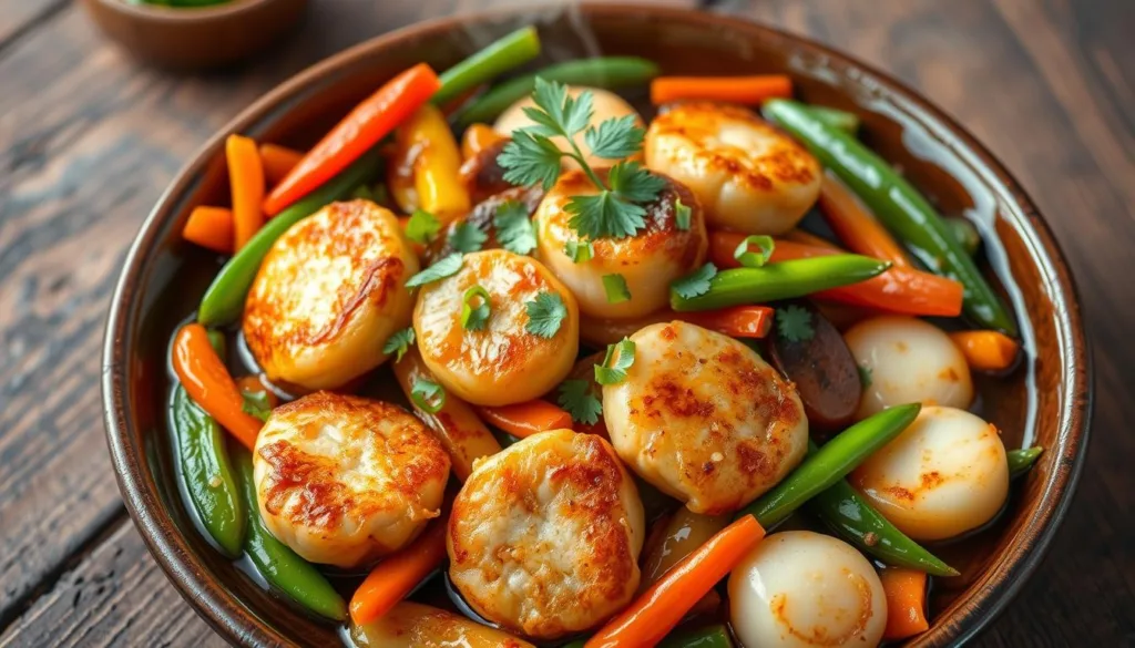 Fishcakes and Scallops Stir Fry