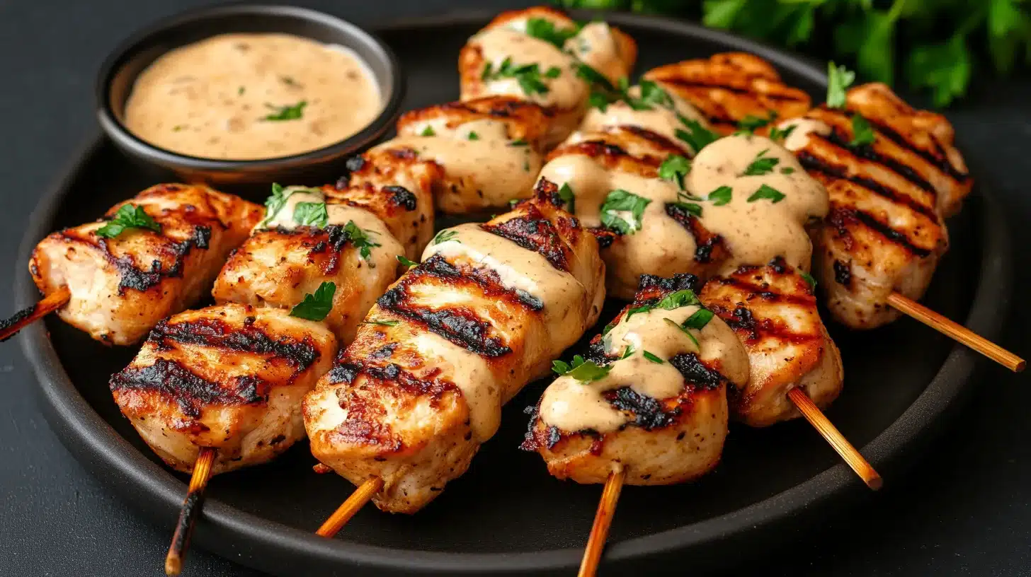 Grilled Chicken Bites with Creamy Garlic Sauce – Easy & Juicy Recipe