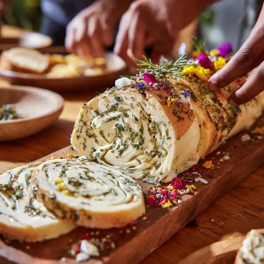 Butter boards served at party with bread and toppings