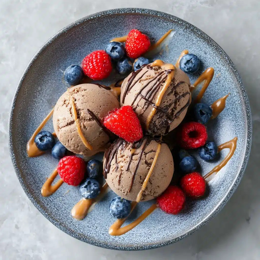 High Protein Chocolate Cream 9 Chocolate protein ice cream served with berries