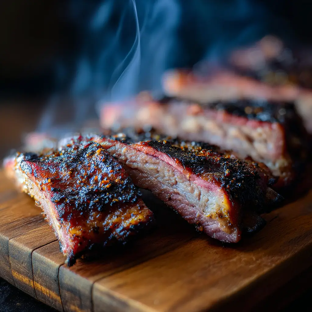 Cold Smoked Ribs on wooden board