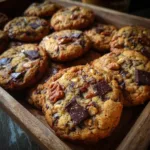 The Scrambled Cookies Trend: A Deliciously Easy Twist on Classic Baking 6 fresh scrambled cookies on baking tray with gooey chocolate