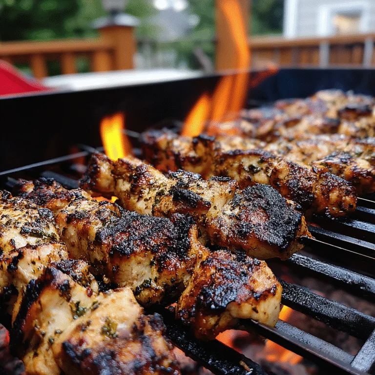 Grilled Chicken Bites sizzling on charcoal grill