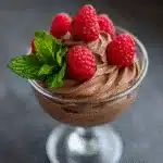 High Protein Chocolate Cream 6 High protein chocolate cream mousse topped with raspberries
