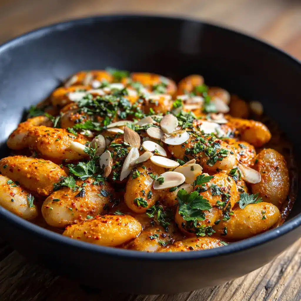 High-Protein Romesco Butter Beans in a rustic bowl