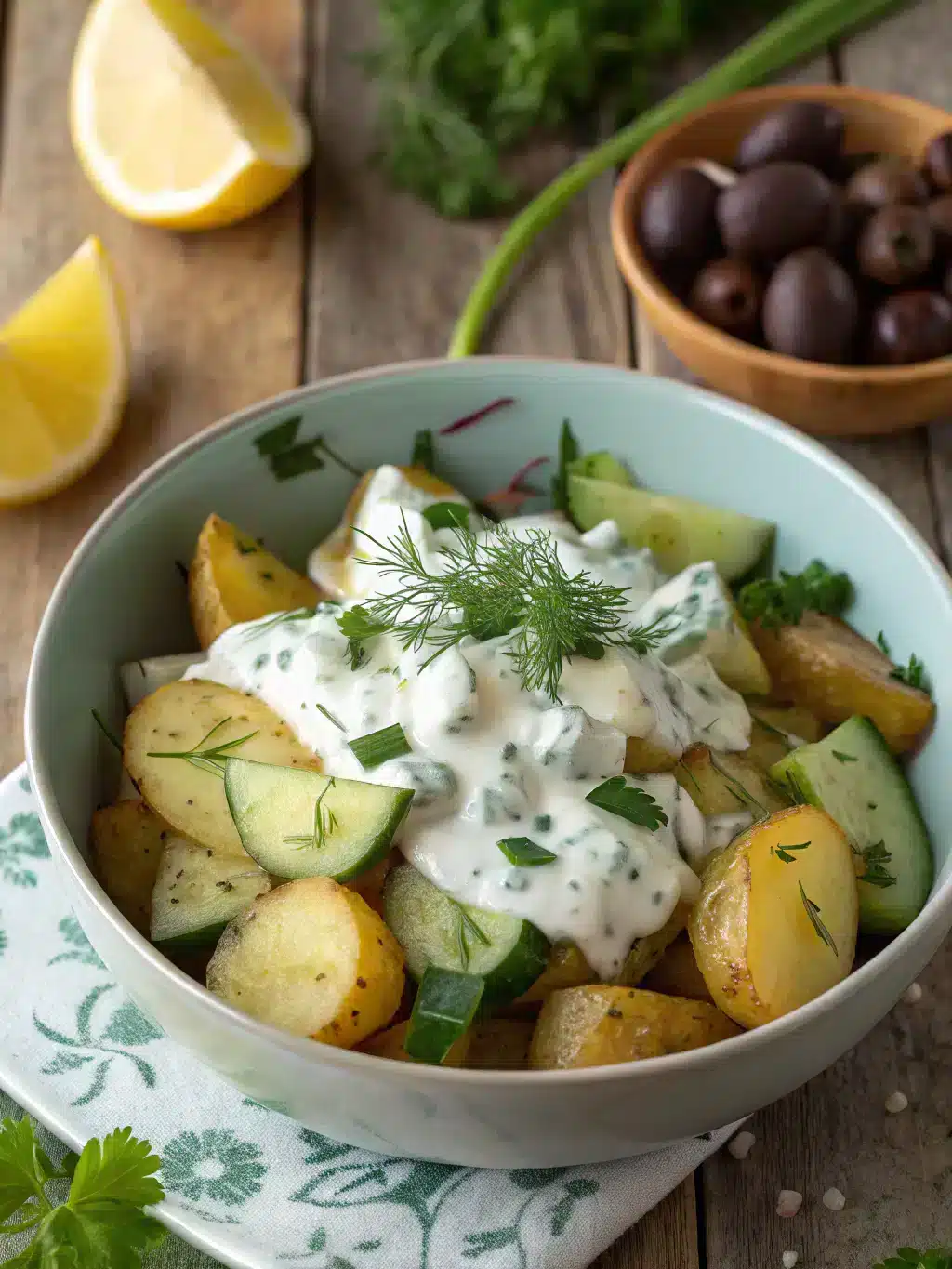 mediterranean potato tzatziki bowl