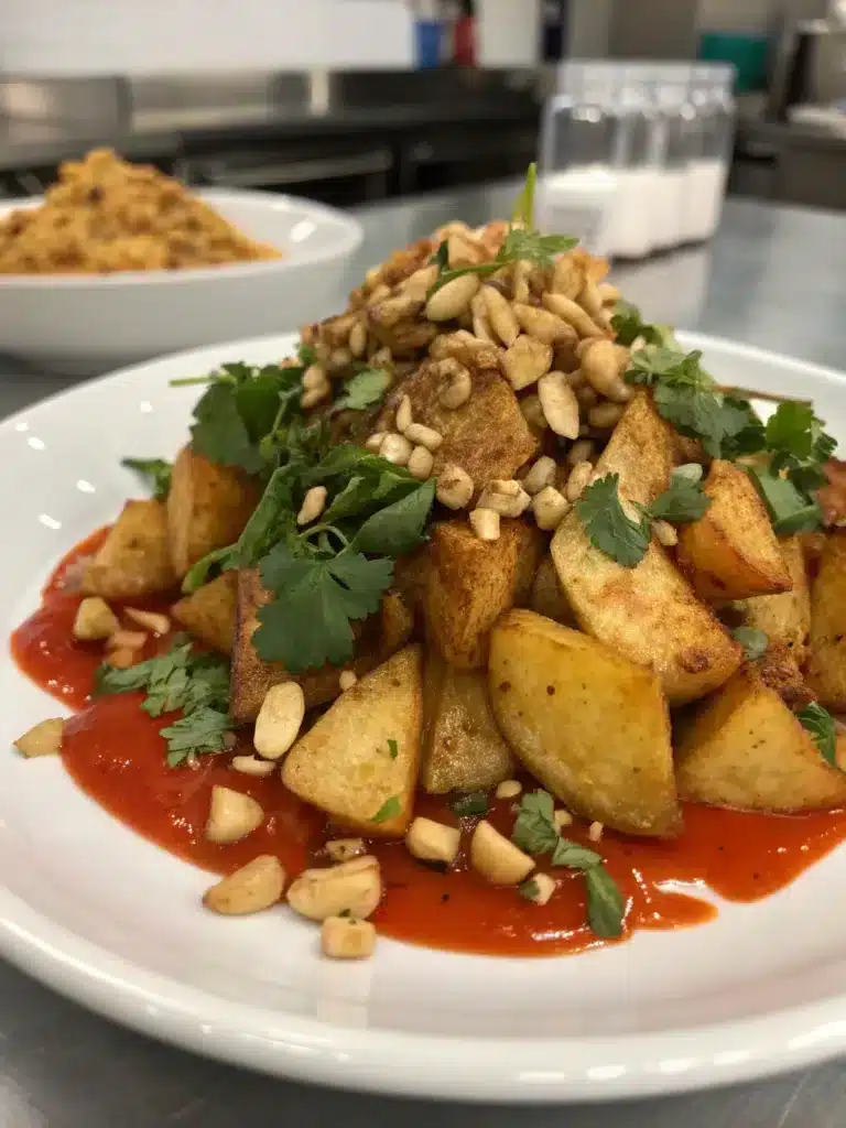 Crispy Potato Salad with Spicy Peanut Sauce